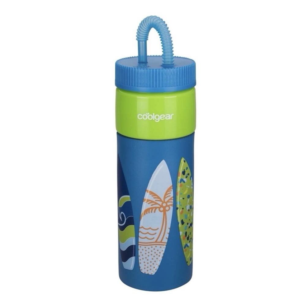 Cool Gear 24 oz Plastic Retro Foam Grip Water Bottle Blue Surfboards